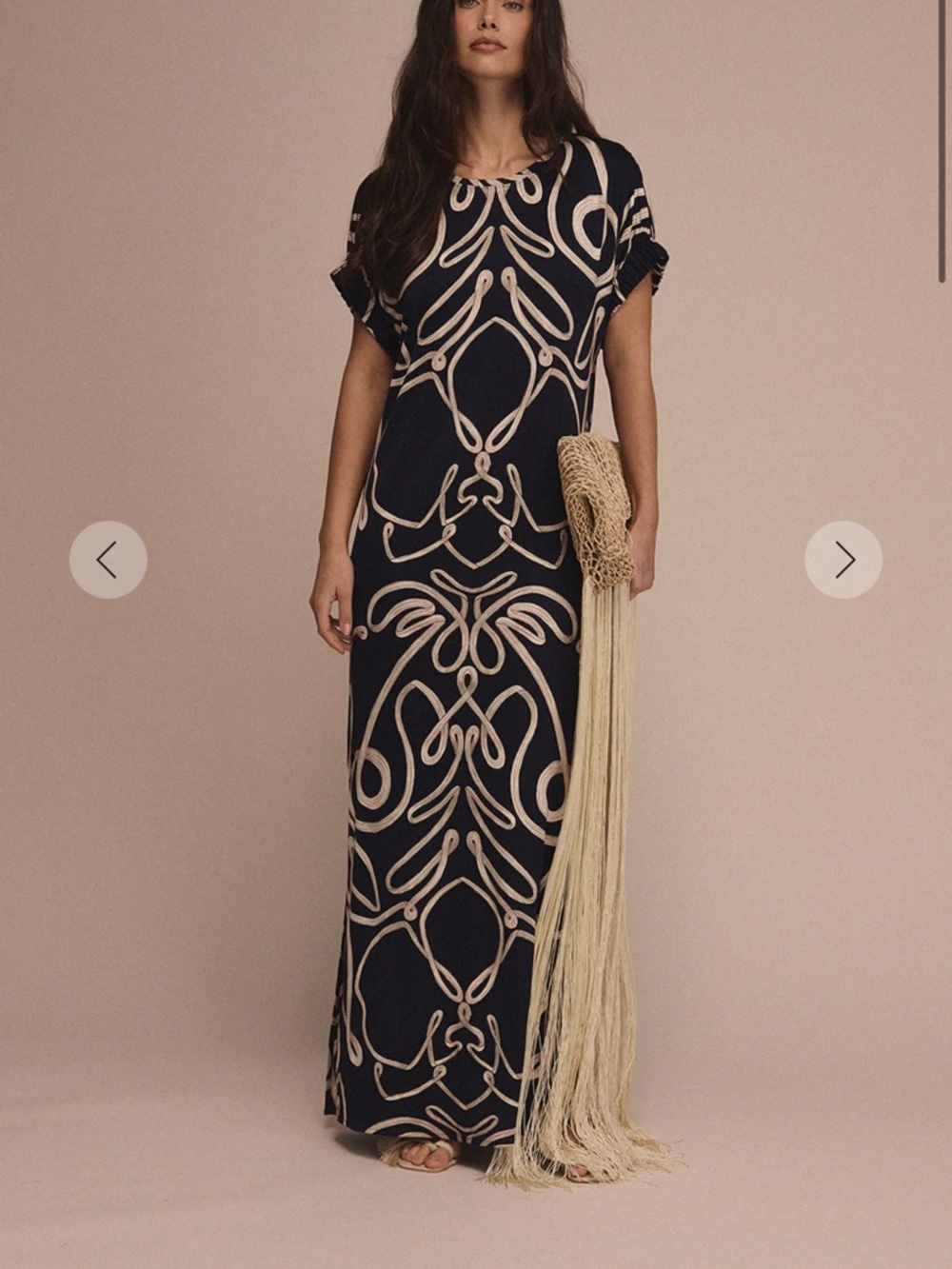 Navy Maxi Dress with Cream Abstract Graphic Print - Picture 2 of 13